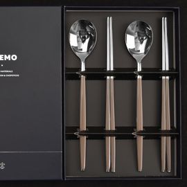 [HAEMO] Venezia Spoon Chopsticks Brown 2Set (BK) _ Reusable Stainless Steel Korean Chopstix Spoon Cutlery Tableware Home, Kitchen or Restaurant, Made in Korea